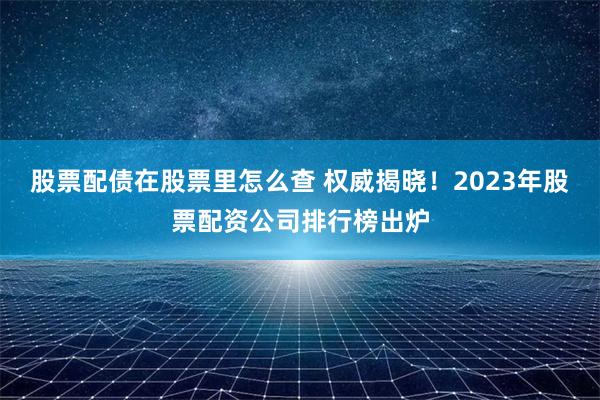 股票配债在股票里怎么查 权威揭晓！2023年股票配资公司排行榜出炉